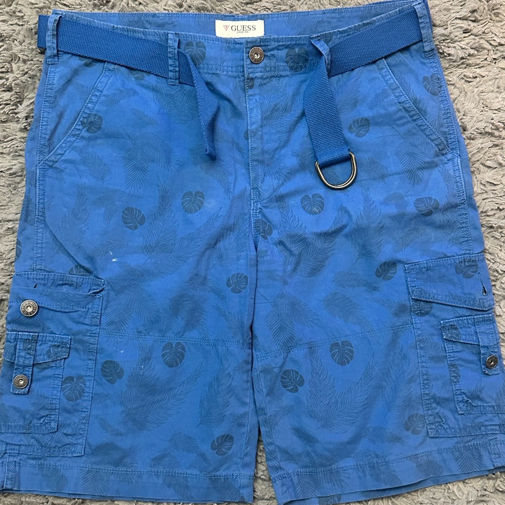 Guess Men's Vibrant Blue Cargo Shorts with Belt